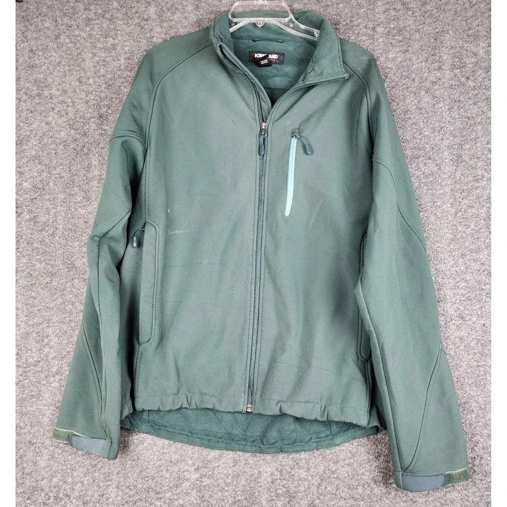 Kirkland Softshell Jacket Mens Medium Green Fleece Lined Water Resistant Outdoor